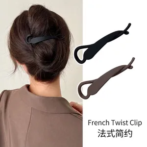 Matte Plastic Twisted Banana Hair Clip Non-Slip Large Hairpin For Women French Vintage Style Bun Fixing Tool