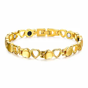 Bracciale Magnetico Da Donna In Acciaio Inossidabile Elegante Catena Maglie Cuore Gioielli Terapia