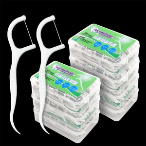 Portable 50-piece dental floss pick set in clear box with high toughness polymer thread