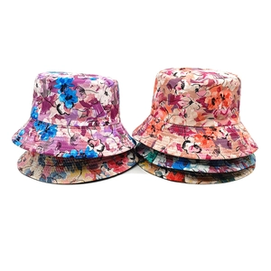 Floral Print Bucket Hat Reversible Sun Protection Summer Travel Vintage Style Polyester Hat For Women