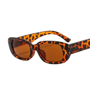 Fashionable leopard print square sunglasses with dark brown lenses for women
