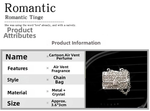 Detailed view of diamond-encrusted chain bag car perfume clip with metal crystal accents