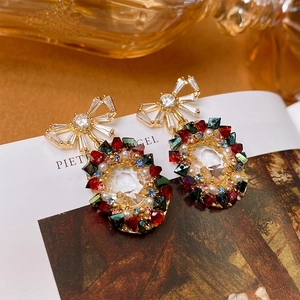 Bow Knot Oval Drop Earrings With Multi-color Zircon Crystal Faux Artificial Pearl And 925 Sterling Silver Earring Post