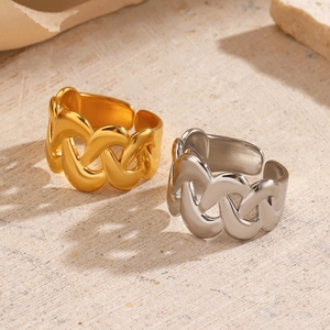 Minimalist crossover chain link ring set in 18K gold and silver stainless steel finish