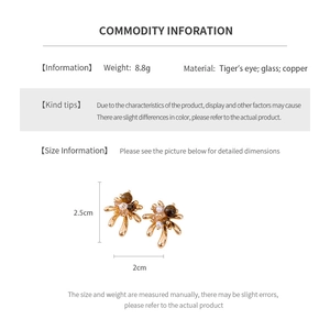Detailed product specifications for tiger's eye earrings with size and weight info