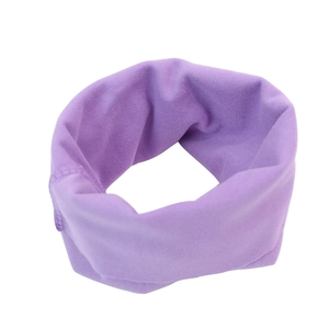 Detailed view of the soft purple knitted pet grooming earmuff with elastic texture
