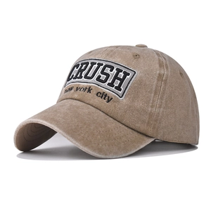 Washed khaki baseball cap with CRUSH New York embroidery and distressed cotton finish