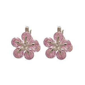 Elegant pink zircon flower earrings with metal base and crystal petals for women