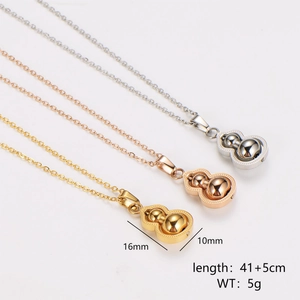 Polished stainless steel gourd necklace in gold, silver and rose gold finishes