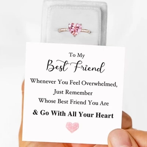 S925 sterling silver heart ring with pink zircon and rose gold band with gift card