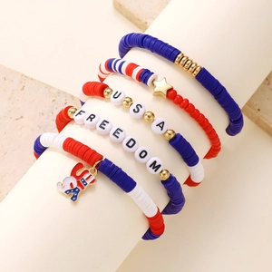 5Pcs set of Independence Day beaded bracelets with USA and Freedom lettering and star charm