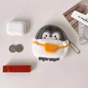 Plush penguin crossbody coin purse for earphones with cute yellow bag and metal chain