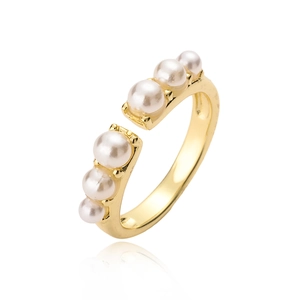 Minimalist gold plated open ring featuring elegant pearls in a geometric gradient design