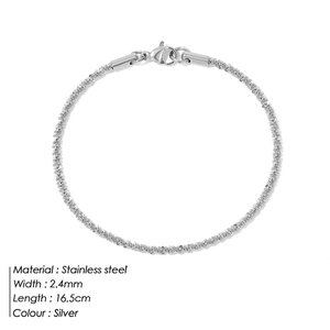 Minimalist silver sparkling stainless steel chain bracelet for women with technical specs
