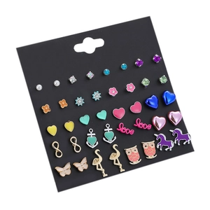 Alloy Enamel Rhinestone Stud Earrings Colorful Animal Heart Shape Anchor Unicorn Fashion Jewelry For Women Girls