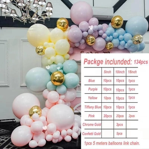 Kit arche de ballons 134 pièces vert avocat et or avec liste des tailles et couleurs