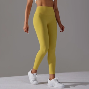 Legging de yoga jaune à taille haute en tissu extensible sans couture et séchage rapide