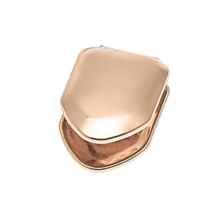 Grillz singolo per dente in oro rosa lucido stile hip hop su sfondo bianco puro