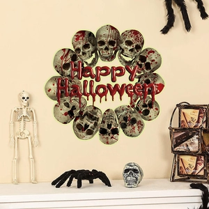 Halloween Luminous Wall Sticker Glow In The Dark Skull Ring Blood Happy Halloween Decal Horror Party Decor PVC Waterproof