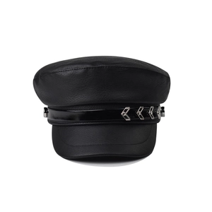 Chic black PU leather baker boy hat featuring crocodile texture and arrow metal studs