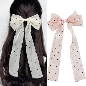 Elegant Polka Dot Mesh Bow Hair Clip With Long Streamer For Women Sweet Organza Ribbon Alligator Clip Hair Accessory