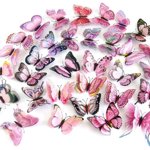 3D pink and purple double-layer butterfly wall stickers set on white background