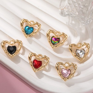 Heart Charms Alloy Glass Rhinestone Hollow Out Colorful For DIY Jewelry Making Earring Necklace Keychain Decoration