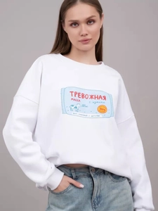 Damen Sweatshirt Baumwolle Rundhals Drop Shoulder Oversize Russischer Briefdruck Cartoon Kuh Lässig Streetwear Pullover