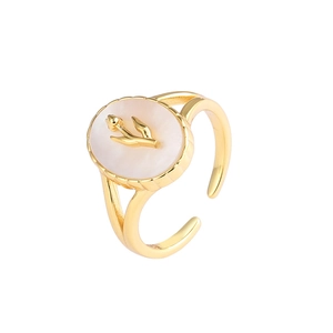Adjustable S925 silver tulip ring with gold finish and oval shell inlay for women