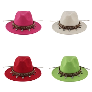 Tibetan-style felt fedora hats in multiple colors with ethnic decorative bands