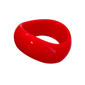 Irregular glossy red resin wide bangle bracelet with artistic waved shape for women