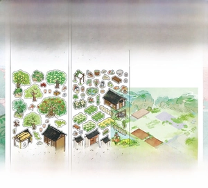 Détail de stickers DIY avec décalcomanies PET de paysage chinois et carte de scène