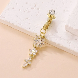 Exquisite gold snowflake navel ring with sparkling zircon inlays and star teardrop pendant