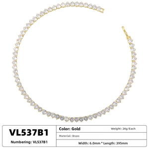 Detail of 6mm gold-plated brass tennis necklace with claw-set round cubic zirconia stones