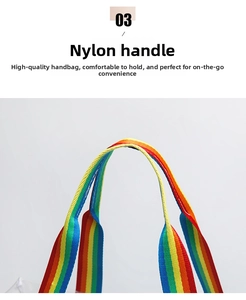 Detail showing high-density rainbow nylon handles on a clear waterproof beach tote bag