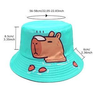 Mint green bucket hat with cartoon capybara print and outdoor sun protection style