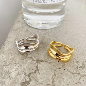 Minimalist 925 silver irregular triple wave open ring in gold and silver finishes