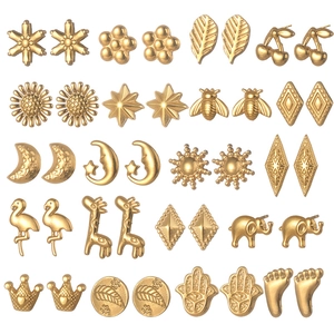 Minimalist Stainless Steel Stud Earrings Gold Plated Animal Heart Flower Hamsa Hand Geometric Jewelry Accessory For Women
