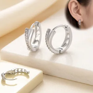Cross Over Copper Hoop Earrings With Zircon Inlaid Sweet Fresh Style Elegant Jewelry For Women Girls
