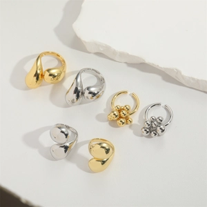 Minimalist French vintage gold and silver beaded open rings and drop earrings set