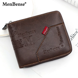 Men Wallet PU Leather Zipper Short Folding Coin Pocket Multi Card Slots Retro Business Casual Style