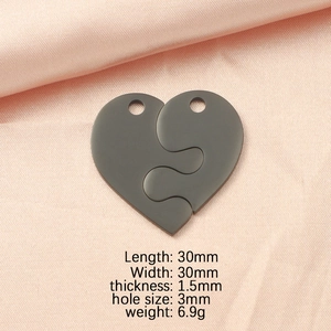 Mirror polished heart puzzle charms with dimensions and technical specifications