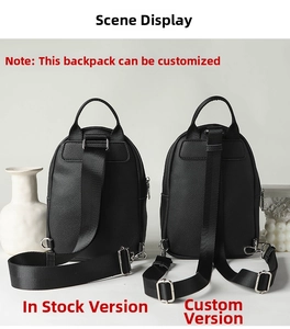 Detail view of black pebble leather crossbody and backpack versions with silver hardware