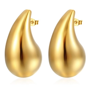 Elegant gold-tone hammered teardrop earrings in polished stainless steel for women
