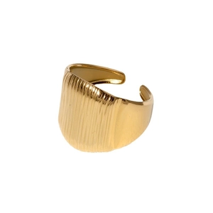 Irregular pleated texture gold titanium steel open ring for women in a minimalist style