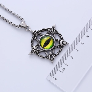 Detail shot of gothic star skull pendant with scale ruler showing 3.8cm diameter