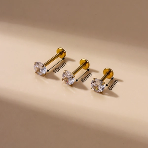 Detailed comparison of 6mm 8mm and 10mm gold stainless steel labret studs with cubic zirconia