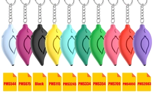 Leaf-shaped personal safety alarms in various colors with metallic keychains