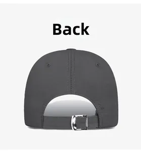Detail view of the breathable mesh baseball cap back with adjustable silver metal buckle
