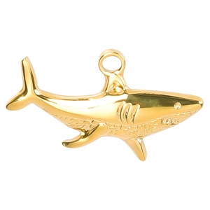 Polished gold shark pendant accessory crafted in stainless steel with a mirror finish